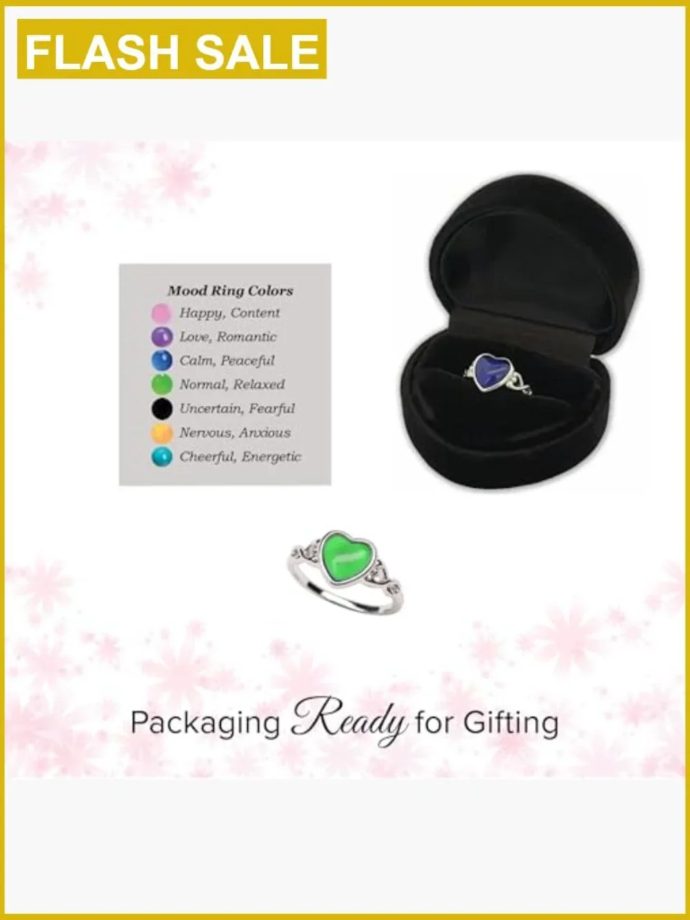 Sterling Silver Mood Ring Changes Colors Heart Size 4 Solitaire Prong Setting